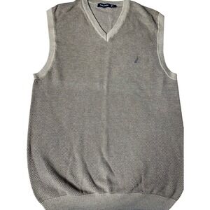 Mens XL Nautica Tan Waffle Knit Cotton Sweater‎  Vest Pullover Grandpa Casual